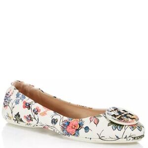 Tory Burch White Floral Logo-Top Ballet Flat